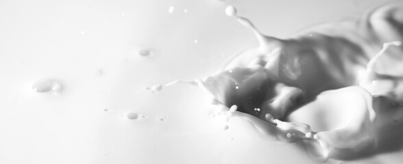 Close up shot of splashing fresh cow milk as background