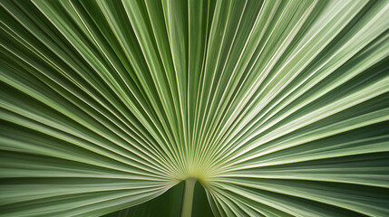 Green Licuala Orbicularis palm leaf with light and shadow on surface in dark tone style, Natural foliage background 
