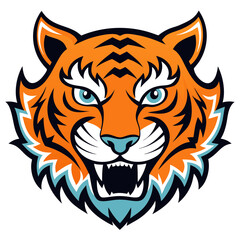 Fototapeta premium Aggressive tiger face mascot roaring with open mouth and sharp teeth