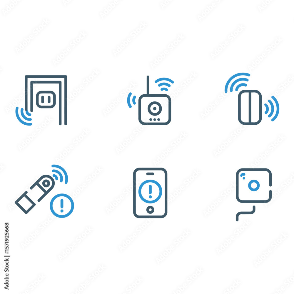Aufkleber wireless security system icons modern flat design alert and warning signals technology concept