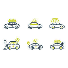 Sustainable Transportation Electric Solar Car Icons Green Energy Solutions Clean Technology Line Art Graphics