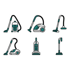 Teal and Gray Vacuum Cleaner Icons Various Styles Clean and Modern Design for Home Cleaning Graphics