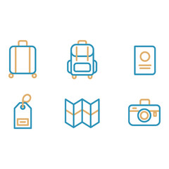 Travel Icons Minimalist Line Art Suitcase Backpack Passport Luggage Tag Map Camera Flat Design Adventure Mood