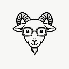A black outlined goat head with striped curved horns and pointed ears in a clean, stylized design.