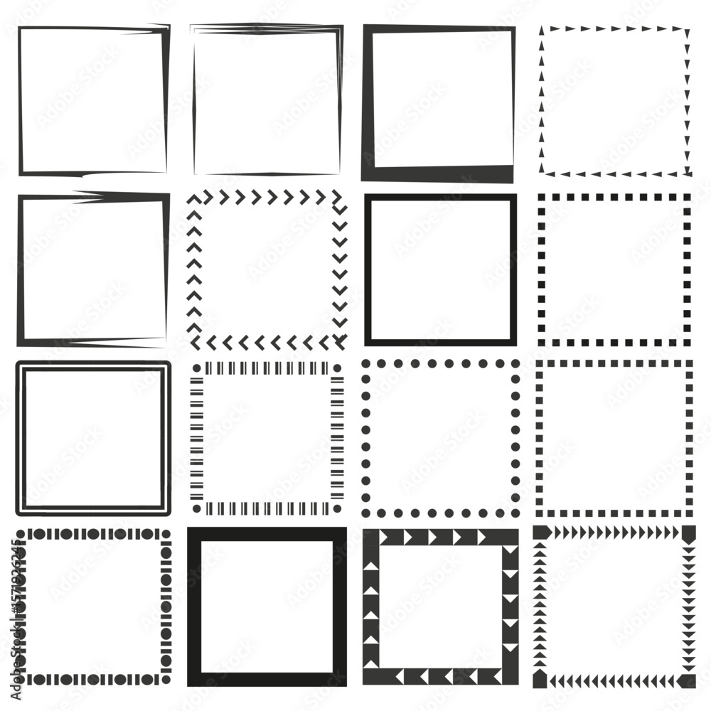 Fototapete geometric frames collection. decorative border elements. square shapes vector. abstract line art.