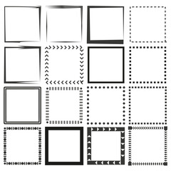Geometric frames collection. Decorative border elements. Square shapes Vector. Abstract line art.