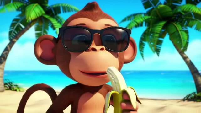 Cool Monkey Enjoying Tropical Beach Vacation Animated Video