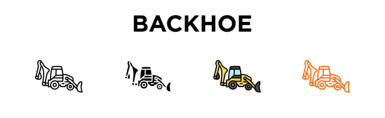 Backhoe icon multiple. icon set. Editable Stroke Icon Collection. Backhoe, Backhoe Loader, Excavator Arm, Construction Equipment, Digging Machine, Heavy Machinery, Earthmoving Equipment, Ba