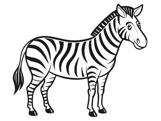 Fototapeta premium Cute cartoon zebra with black and white stripes standing on a white background
