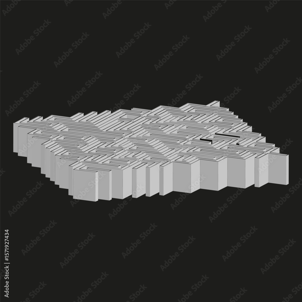 Poster isometric maze blocks. three dimensional labyrinth. elevated puzzle vector. geometric terrain.