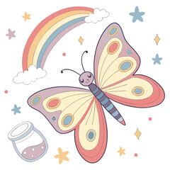 Charming SVG of a Sleepy Butterfly, styled in a Rainbow theme with Pastel Rainbow hues