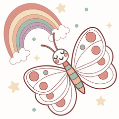Charming SVG of a Sleepy Butterfly, styled in a Rainbow theme with Pastel Rainbow hues