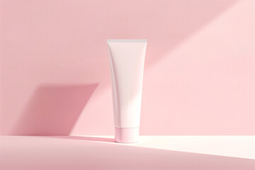 Cosmetic cream tube mockup on pink background