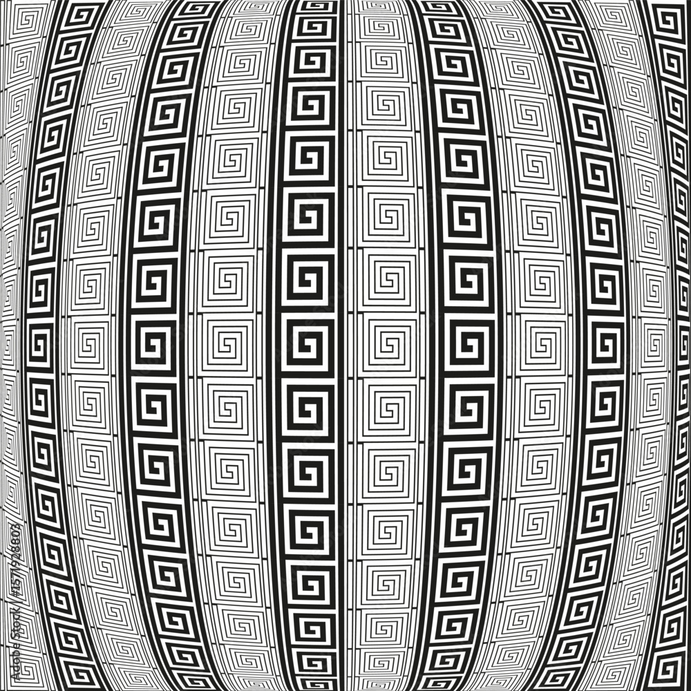 Aufkleber greek key pattern. distorted line artwork. optical illusion vector. abstract maze design.