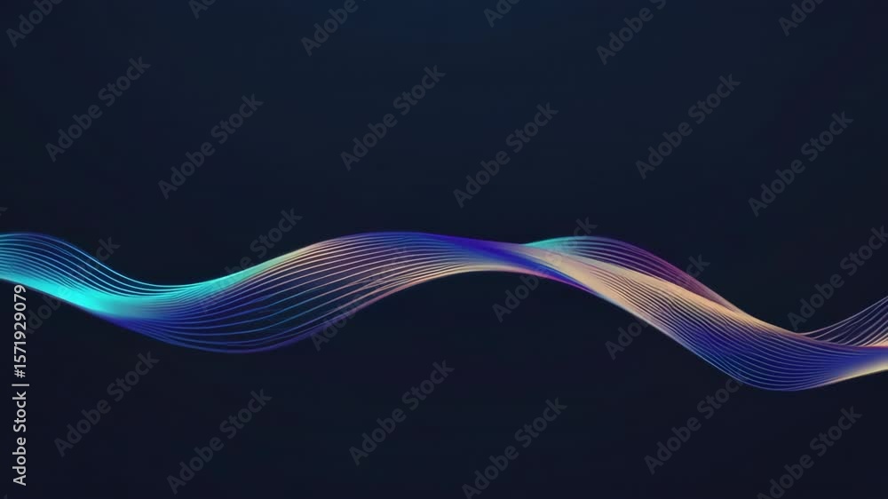 Poster Smooth flowing gradient lines creating abstract waveforms on dark background