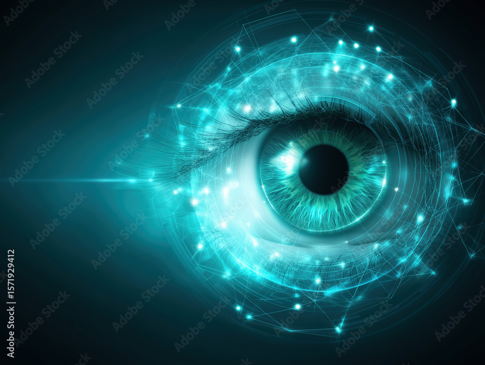 Aufkleber digital eye design showcasing advanced technology in a futuristic setting