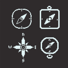 this is compass icon set in pixel art with white color and this item good for presentations,stickers, icons, t shirt design,game asset,logo and your project.