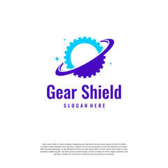 Gear Shield logo concept vector, Gear Planet logo template vector
