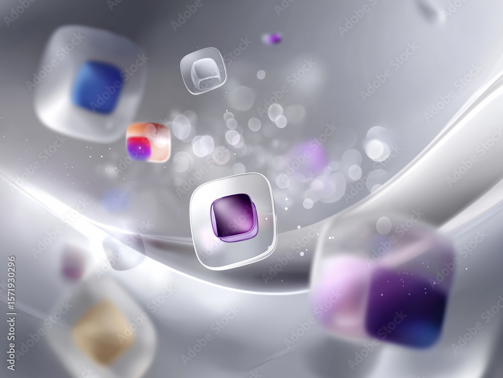 Poster colorful abstract shapes floating in a modern digital design environment