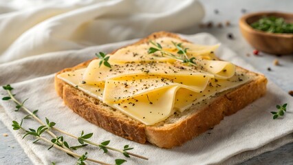 Close-Up of Brioche Toast with Sliced Cheese and Herbs &ndash; Gourmet Breakfast