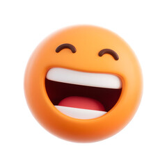 Obraz premium Joyful orange emoji with wide open mouth and closed eyes isolated on transparent background