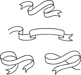 Obraz premium Four black-and-white ribbon banners are depicted, each with a unique design. 