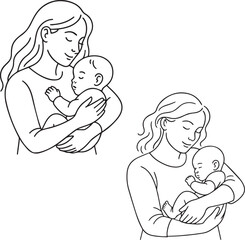Line drawings of two women cradling infants.