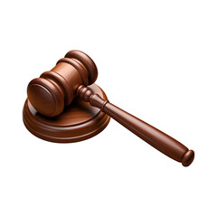 A polished wooden gavel and sounding block isolated on a transparent background isolated on transparent background