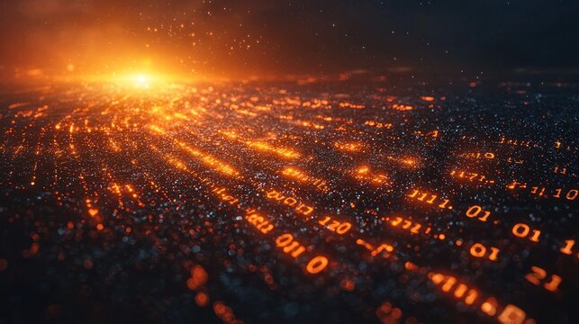 Abstract digital landscape of glowing numbers