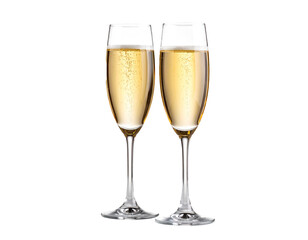Two glasses of champagne isolated on transparent background.