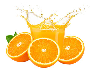 Orange juice splash in glass isolated on transparent background
