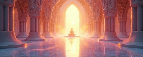 Serene, ethereal spiritual domes bathed in soft sunlight, creating a mystical and peaceful atmosphere Perfect for meditation, yoga, or spiritual reflection imagery , calm, mystical