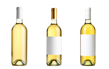 Set of white wine bottles  isolate on transparent background.
