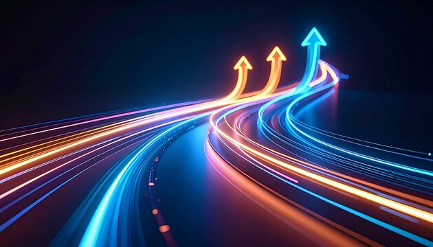 Arrows Showing Future Growth and Success with Flowing Light Trails