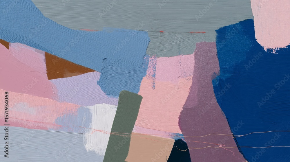 Poster colorful abstract artwork showcasing soft shapes and layers created with varying brush strokes in a 