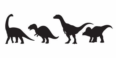 Silhouette dinosaurs vector art illustration featuring prehistoric animal species collection design asset