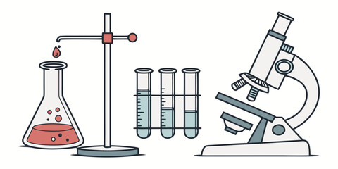 Science lab equipment vector illustration for chemistry experiments and research analysis educational design
