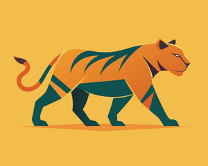 Fototapeta premium Stylized tiger walking with abstract stripes in a modern flat design