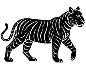 Fototapeta premium Stylized black and white silhouette of a tiger walking gracefully