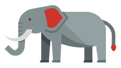 Fototapeta premium Stylized flat design illustration of a gray elephant with red ears and tail