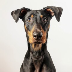 Majestic doberman gazing with confidence against a brilliant white backdrop
