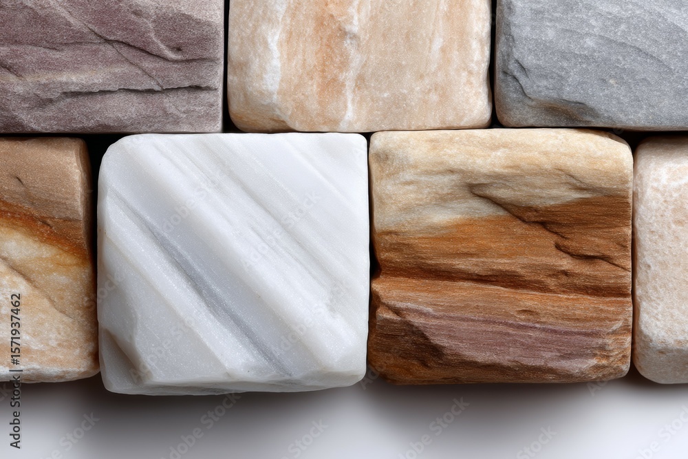 Poster assorted marble stone tiles displaying varied natural patterns and colors