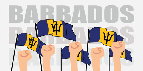 hand with flag of the Barbados or Barbados independence day vector illustration of Barbados flag with gray background banner or greeting card