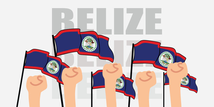hand with flag of the Belize or Belize independence day vector illustration of Belize flag with gray background banner or greeting card