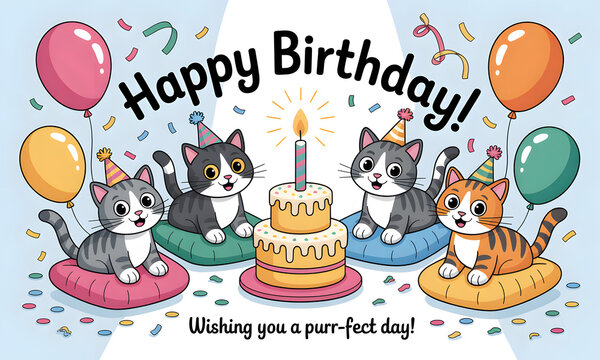 Cute cats birthday celebration - Powered by Adobe