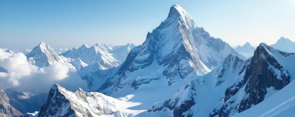 A perilous, snow-covered mountain peak looms, threatening avalanche and icy crevasses The sheer drop-off and challenging terrain highlight the inherent risks of mountaineering , altitude, gear, fall