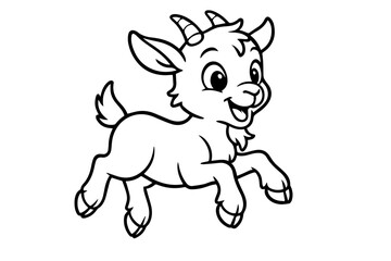 Playful cartoon baby goat leaping joyfully — kids coloring page vector illustration on white background