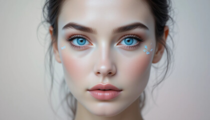 Woman Portrait with Blue Eyes and Butterfly Decorations for Beauty Concept