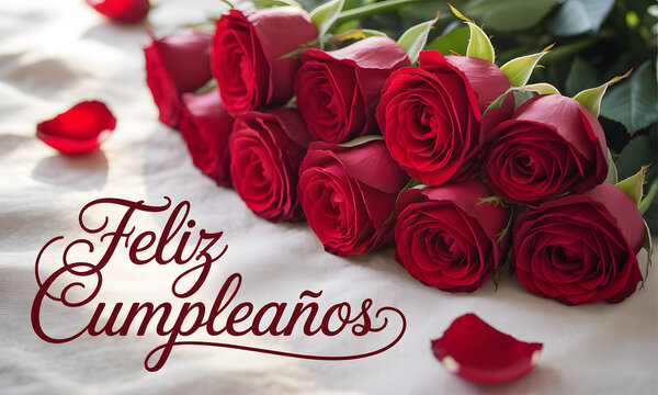 Red roses bouquet happy birthday greeting