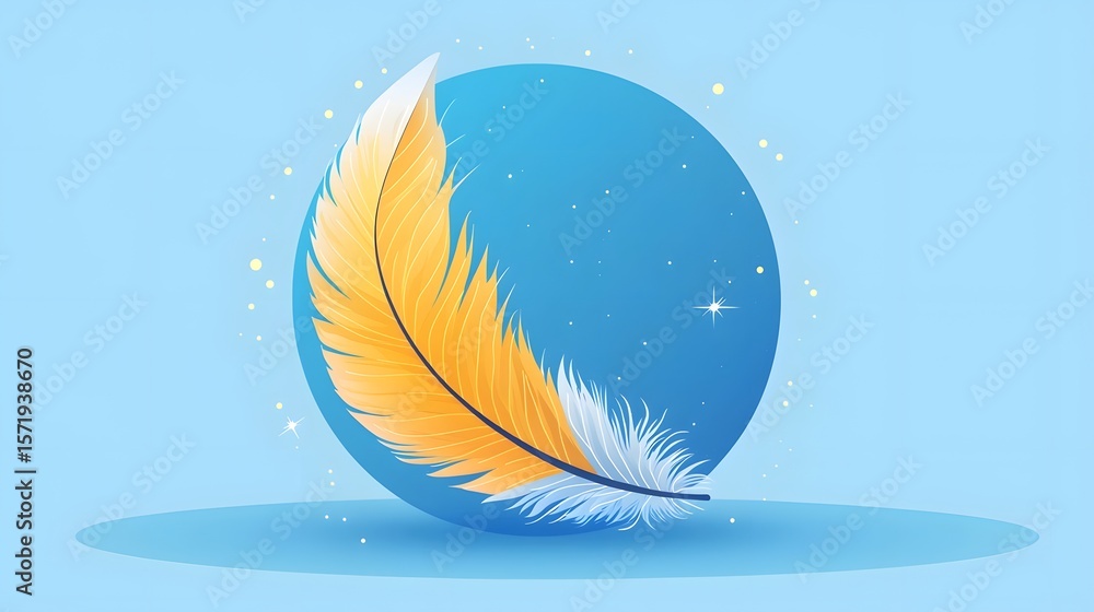 Aufkleber a delicate yellow feather gracefully suspended within a tranquil blue circular design creating a min
